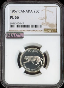 Canadá 1967 25 centavos 25C NGC PL66 calidad MAC - Imagen 1 de 2