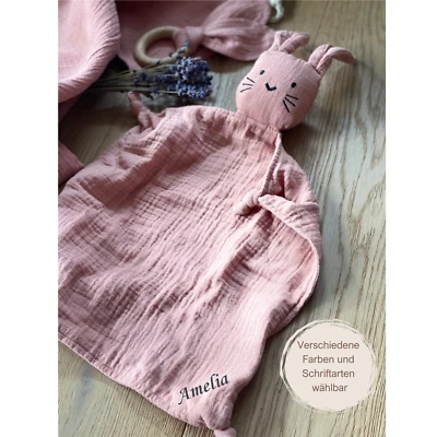 MARKENLOS Baby Kuscheltuch mit Namen personalisiert bestickt Schnuffeltuch Geschenk Geburt