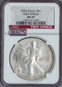 2004 American Silver Eagle Dollar NGC MS69 First Strike MAC Quality - Picture 1 of 2