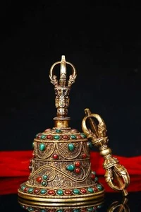 Chinese Rare Tibetan Buddhism Tibetan silver handmade inlays Bells Faqi - Picture 1 of 9