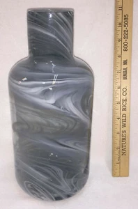 Vase Blue Hand Blown Glass w/ White Swirls 10.5" Jug Shaped Bottle Waves - Picture 1 of 5