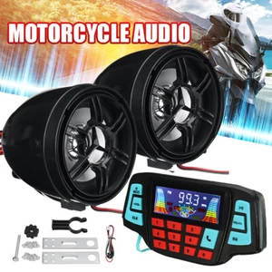 bluetooth Audio System Motorcycle Handlebar USB FM Radio MP3 Speakers w Screen - Foto 1 di 8