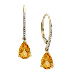 3CT Pear Lab Created Citrine Teardrop Leverback Earrings 14K Yellow Gold Plated - Picture 1 of 4
