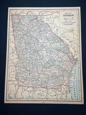 1898 GEORGIA State Map Mounted on Acid-Free Card Stock SEE DESCRIPTION - Image 1 of 4