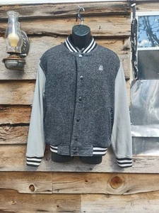 Vintage Southpole L Varsity Letterman College Sports Jacket Gray Black Retro - Picture 1 of 9