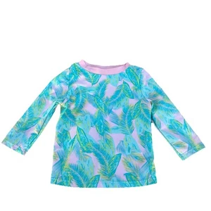 Floatimini Tropical Swim Shirt Girls Size 4 Pink Green Palm Leaves - Picture 1 of 5