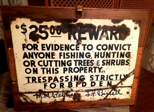 Antica insegna proibita RICOMPENSA 25€ metallo caccia pesca violazione piedi Bissell - Foto 1 di 13