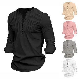 Long Sleeve Shirt Solid Color Shirt Cotton Linen Fabric Regular Length - Picture 1 of 16