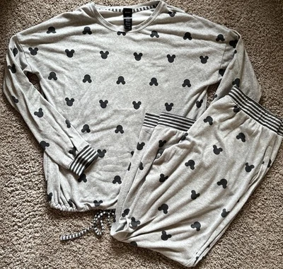 Disney Womens Pajama Set Sleepwear Cozy Soft 2 Piece Grey Sz M Mickey Mouse - Image 1 of 4