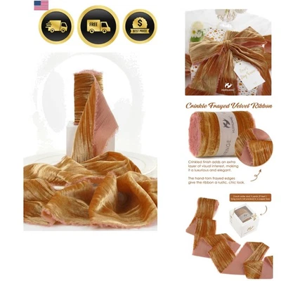 Velvet Ribbon Frayed Edged 3 Inch Cinnamon Crinkled Silk Wreath Deco - Image 1 of 4