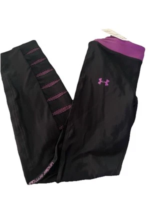 NWT Under Armour Cold Gear Fitted Black Purple Leggings-UA Performance $60 - Image 1 of 4