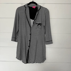 Betsey Johnson Women’s Medium Black White Striped Sleep Dress Shirt - Picture 1 of 5