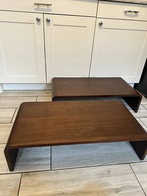 Set Of Two Lovesac Sactional Tables Ottoman Dark Walnut Solid Table Open Box - Image 1 of 4