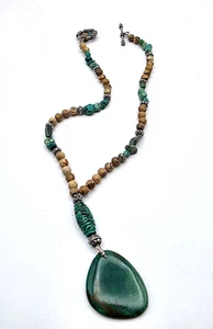 Echt Türkis Südwesten Halsreif Anhänger Halskette Bali Silber Jaspis Boho - Bild 1 von 19