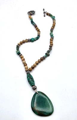 Подлинный бирюзовый юго-запад ошейник подвеска ожерелье Бали серебро яшма богемное - Изображение 1 из 4