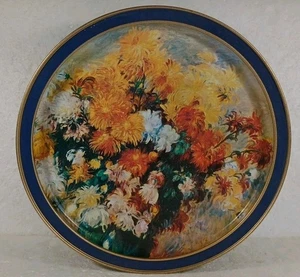 VTG Sunshine Biscuit Tin Floral Renoir Redon Large Round Blue Gold 13.5 "x 4" - Picture 1 of 5