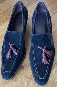 TODS Tod’s black suede leather burgundy tassel shoes heels 37 1/2 US 7 - Picture 1 of 8