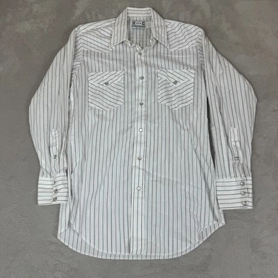 Camisa de vestir de colección H Bar C para hombre 15,5 blanca usada ropa de trabajo a rayas con botones Foto 1 de 4