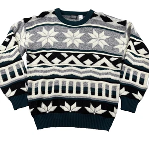 Vintage Knightsbridge Sweater Mens Large Multicolor Aztec Acrylic Knit Crew Neck - Picture 1 of 7