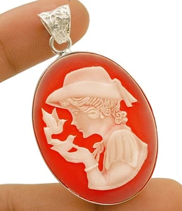 Italian Cameo Victorian Lady 925 Sterling Silver Pendant @20-4 - Picture 1 of 1