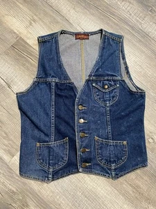 Vintage Country Vest Womens Medium Blue Jean Denim Rural Cowgirl Rodeo 70s - Picture 1 of 7