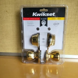 Kwikset Neu in Verpackung gleichschließend Eingangstürknopf Riegel Set poliertes Messing einfache Installation 690T - Bild 1 von 9