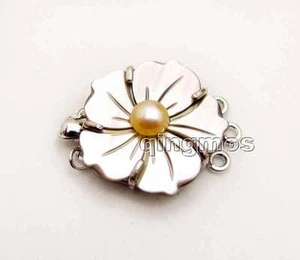 Cáscara de flor de 25 mm y perla rosa natural broche de 3 hebras accesorios para joyería - Imagen 1 de 12