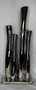 Vtg Global Views Modernist Cylinder  Stem Flower 4 Part Vase Chrome 19” x  8.5 “ - Picture 1 of 8