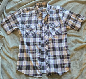NWOT - Knockout - Short Sleeve - Gray & Purple Plaid - Size L - Button Up - Picture 1 of 4