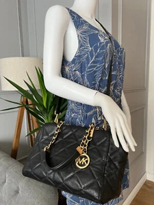 Michael Kors Bag Black Quilted Leather Handbag Chain Strap Shoulder Bag - Picture 1 of 13