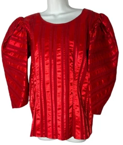 Tachi Castillo Damen Vintage Top 12 rot Satin gestreift Baumwolle Party 80er - Bild 1 von 14
