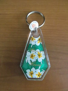 Hawaii Keychain Plumeria Flower Clear Acrylic Double Sided Souvenir Union Brand - Picture 1 of 2