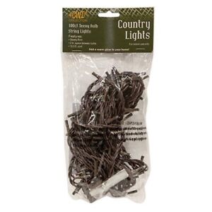 Country Farmhouse Rice Seed Mini Clear White Strand Lights 100 Count Brown Cord