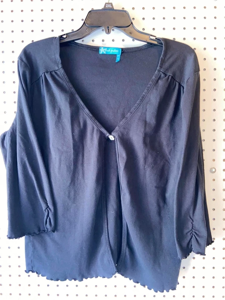 Fresh Produce Womens Xl Black Cardigan Single Button 100% Cotton Made In The USA - Image 1 of 4