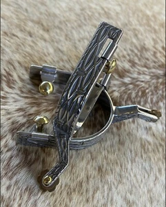 Pair Adult Size Western Stainless Steel Barbed Wire Design Spurs - Picture 1 of 8