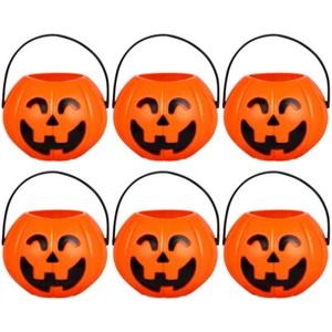 6 Pcs Mini Pumpkin Candy Buckets Halloween Plastic Trick Treat Holders - Picture 1 of 2