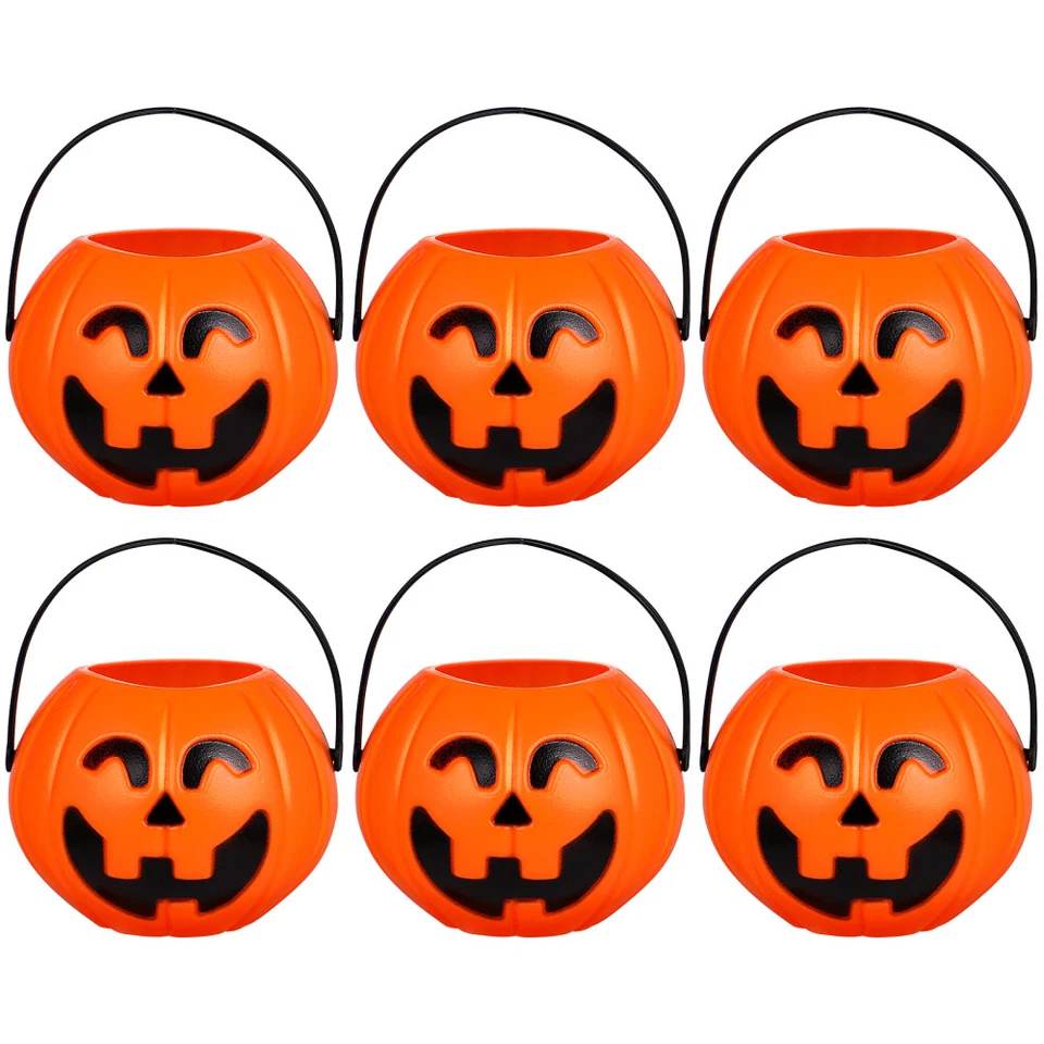 6 Pcs Mini Pumpkin Candy Buckets Halloween Plastic Trick Treat Holders - Image 1 of 1