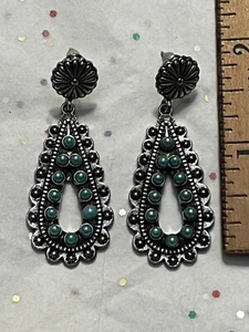 Blue Pearl Beads Dangling Post Earrings Fashion Jewelry 2x.5" long - Picture 1 of 8