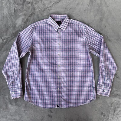 Camisa masculina Untuckit grande rosa xadrez slim fit sem rugas 100% algodão - Imagem 1 de 4