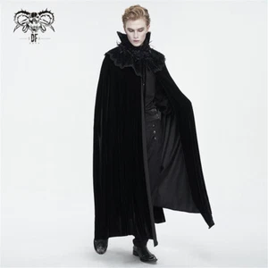 Devil Fashion Men Black Gothic Vampire Lace Trimmed Velvet Cape Cosplay Vampire - Picture 1 of 20