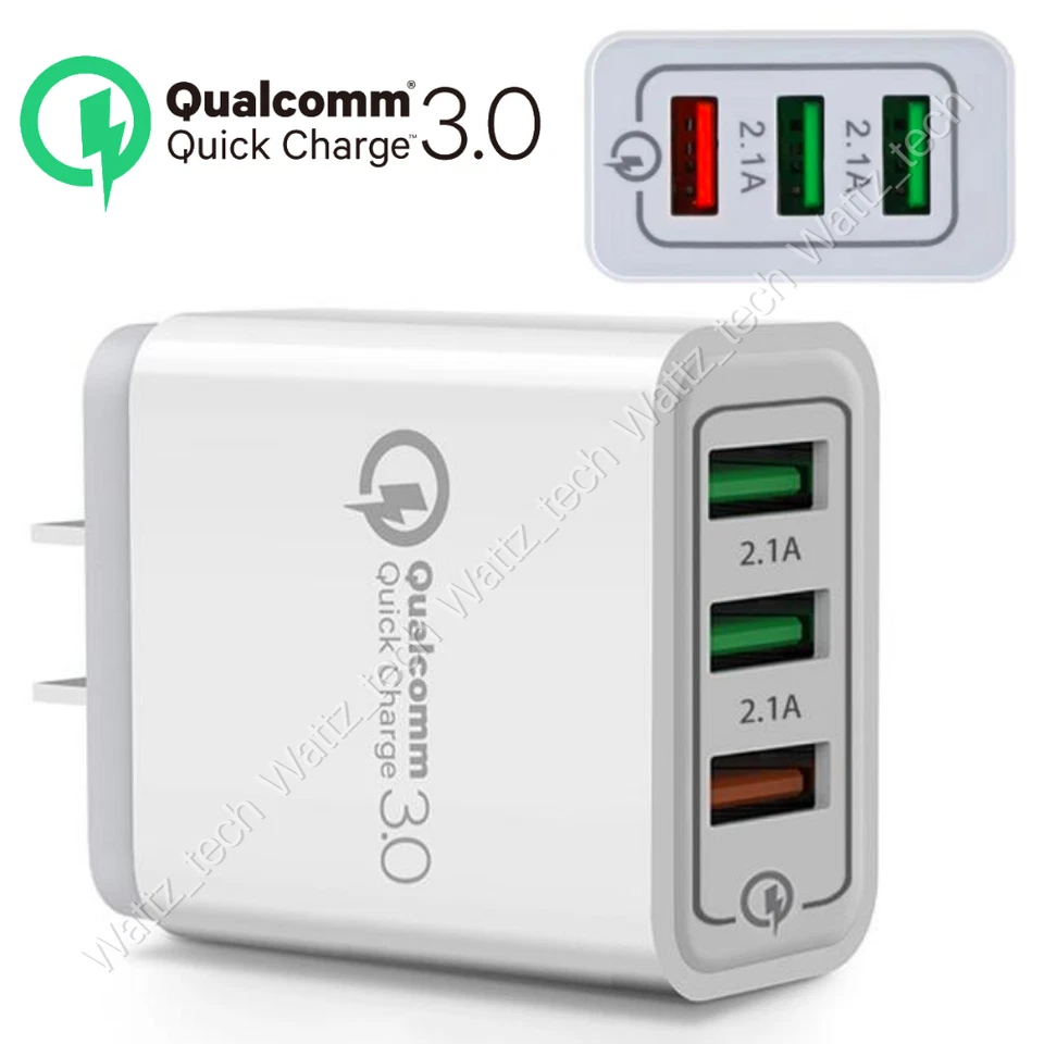 3 Port Fast Charge QC3.0 USB Wall Charger Adapter US Block For iPhone Samsung LG - Image 1 of 4