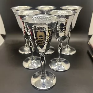 6 Farber Bros Krome Kraft Art Deco Hammered Chrome Cocktail/Liquor Glass Cup Set - Picture 1 of 7
