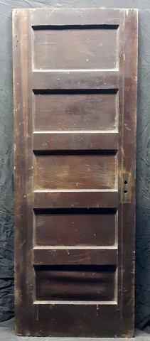 28"x77" Antique Vintage Old Salvaged SOLID Wood Wooden Interior Door 5 Panels Cover