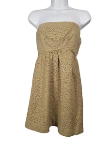 Tibi Women Size 6 Dress Romper Gold Eyelet Lined Strapless 100% Linen - Picture 1 of 7