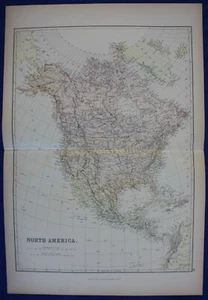 AMÉRICA DEL NORTE, CANADÁ, ESTADOS UNIDOS, MÉXICO, mapa antiguo original, Blackie, 1884 - Imagen 1 de 3