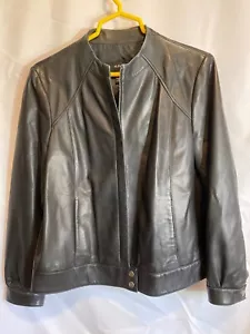 Alfani Leather Jacket Women Sz L Soft Black Zip Close Long Sleeves Cuff Snap - Picture 1 of 24