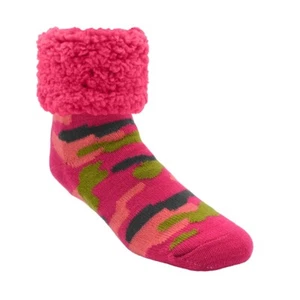 Pudus Bright Classic Slipper Socks Non-Slip Camo Pink - Picture 1 of 3