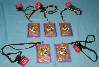 LOT OF 5 new  = NCAA LSU Tigers = Beaded Lanyard Wallet Necklace ID Holder - Image 1 of 4