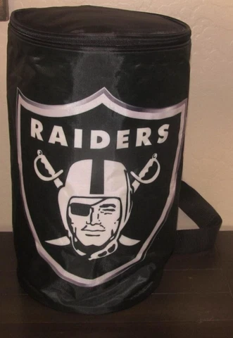 NFL Oakland Raiders Football Team Black Tube Cylinder Vinyl Pack Small Cooler Cover