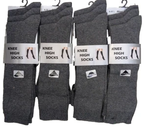 12 Pairs Grey Knee High Socks 6-8.5 Girls Long Cotton lycra School Socks - Picture 1 of 2